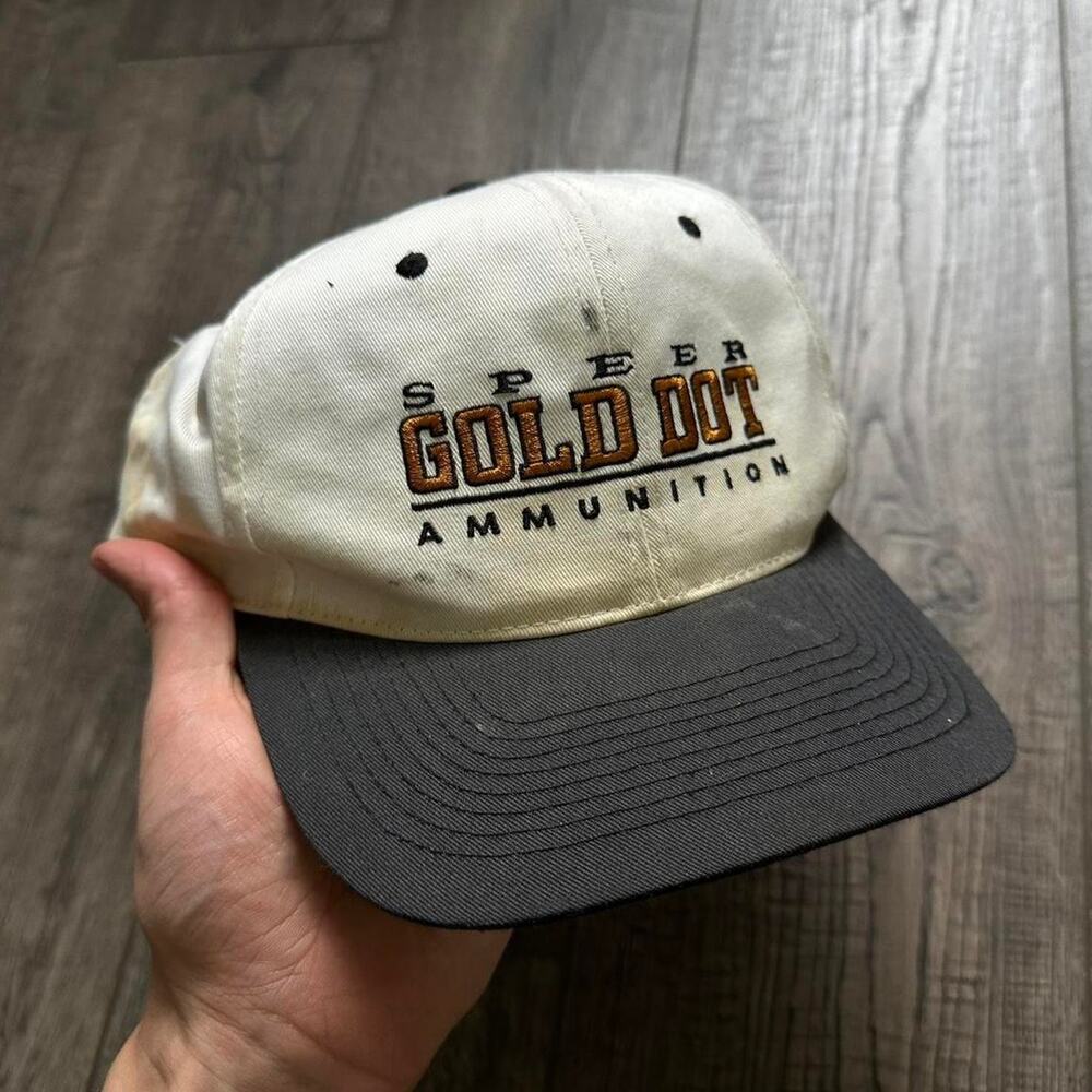 Vintage 90s Gold Dot Ammo Thrashed USA Trucker Hat Cap